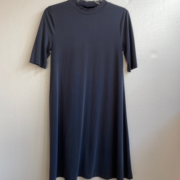 Mock Neck Short Sleeve A-Line Dress
- Charcoal - Picture 4 of 4